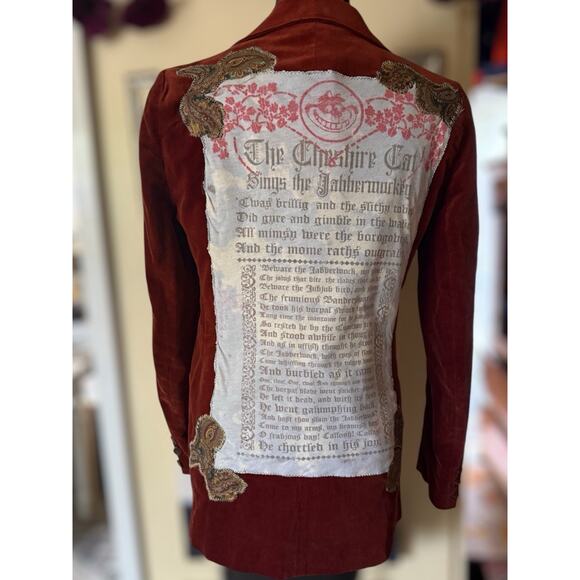Tomboy of California Blazer Size 9 XS S Wine Velvet Upcycled Jabberwocky Alice - Picture 1 of 13